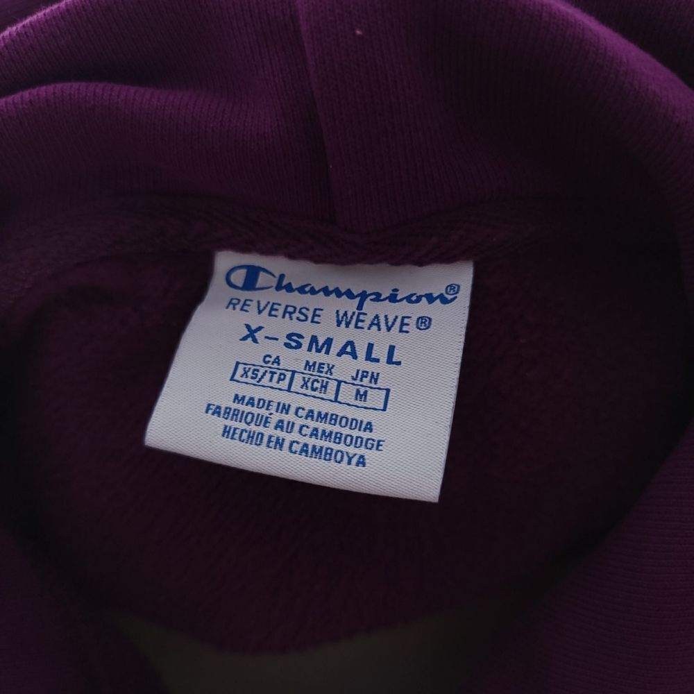 Champion Reverse Weave Purple Hooded Cropped Sweatshirt Womens XS - Picture 11 of 12